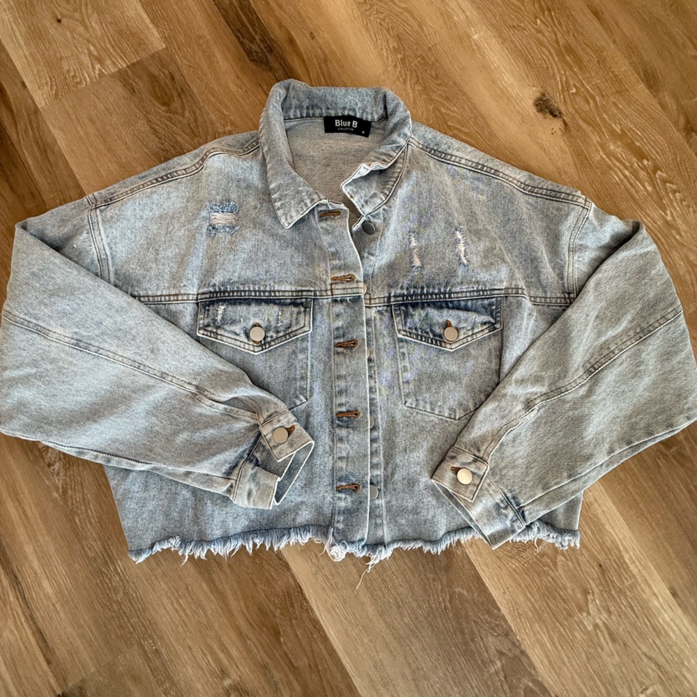 Blue B Collection - Light Blue Distressed Denim Jacket
